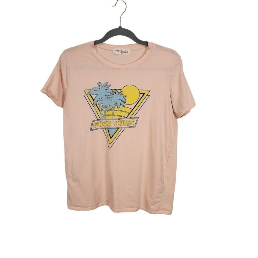 Impressions‎ 'Good Vibes' Short Sleeve Graphic Tee in Peach - Size Medium